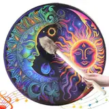 Buffalo Drum Handtrommel, 10 in schamanischer Trommel mit 1 Paar Drum Sticks, Instrumental Sun & Mond Muster Sound Heiler Schamanischer Büffel -Drum für spirituelle Musik, Reflexionsmeditat