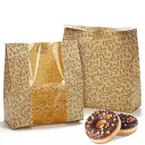 Hacaroa 100 Stück Papier Brotbeutel mit Klarem Fenster, 27,5 x 25 x 10 cm Kraft Bäckerei Taschen mit 100 Aufkleber, Braun Toast Verpackung Taschen für Hausgemachtes Brot, Keks