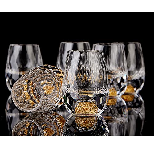 DUJUST Diamant-Schnapsgläser (4cl), kristallgläser, verziert mit 24-karätigen Blattgoldflocken, Luxuriös und Niedlich Shotgläser, BPA-frei und bleifrei, perfekt für Dekoration und Sammlung – 6 Stück