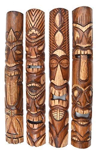 Interlifestyle 4 Tiki Masken 100cm im Hawaii Style Holzmaske Maske Osterinsel