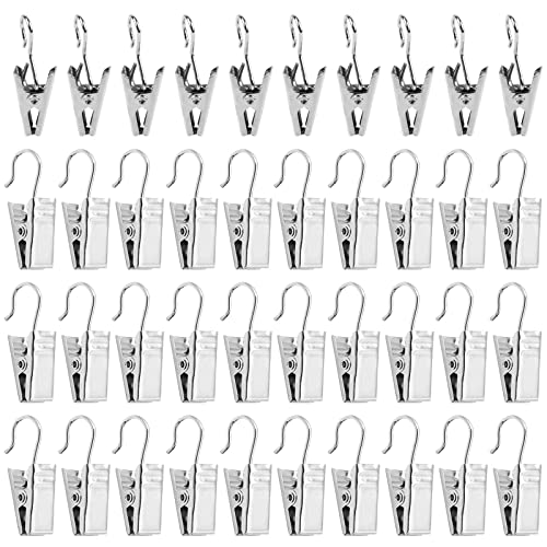 Cozlly 50 Stück Edelstahl Vorhang Clips, Gardinen Metall Klammern mit Haken, Kleine Edelstahl Curtain Clip, Metall Hängenden Haken Für Vorhänge Fotos Duschvorhang Hängende Home Dekoration(Silber)