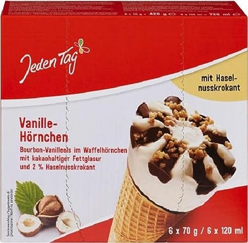 Jeden Tag Waffelhörnchen Vanille, 720 ml (Tiefgefroren)