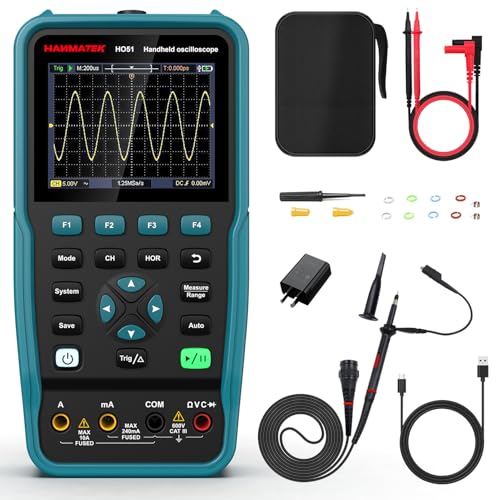 HANMATEK 3 in 1 Hand-Oszilloskop-Multimeter, Wellenform-Generator HO51 mit 3,5 „TFT-Oszilloskop, Auto-Kalibrierungsfunktion, Speicherfunktion, Multitester