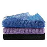 ICED PIXEL 3 Stück African Net Sponge, 80 x 30 cm African Net Exfoliating Sponge, Afrikanisches Peelingnetz, Afrikanisches Körperpeeling-Netz, Rückenschrubber,Duschkörperschrubber Lila, Blau, Schwarz