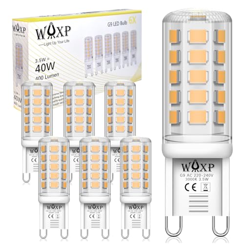 WAXP G9 LED Lampe Warmweiss 3.5W, Entspricht Class F 4W G9 LED Lampe 3000K Warmweiß LED Leuchtmittel, Entspricht Ersetzt 40W Halogenlampe, 400 Lumen, Nnicht Dimmbar Glühbirnen, 6er-Pack
