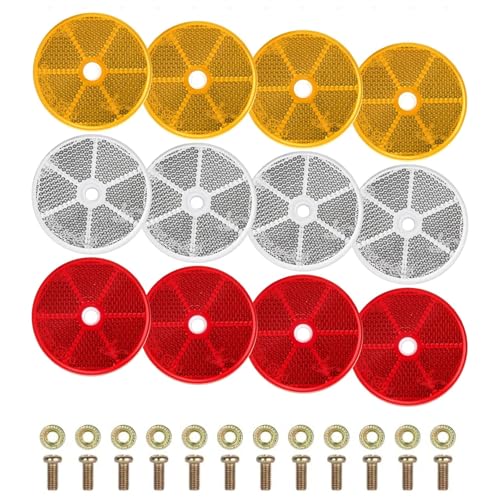 NCZCDZSW Rund Rückstrahler 12 Stück 60mm Katzenaugen Anhänger Anhänger Reflektor Katzenauge Seitenstrahler mit E-Prüfzeichen Rückstrahler Rund Katzenauge für Anhänger LKW Wohnwagen (Weiß Orange Rot)