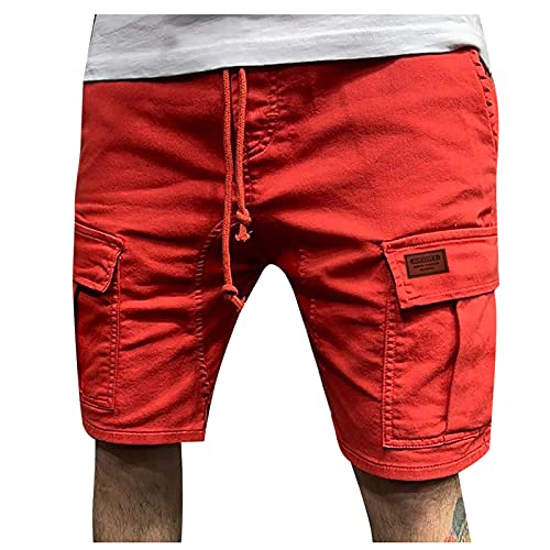 EMATOP Sporthose Herren Kurz Cargo Shorts Casual Vintage Freizeithose Regulär Fit Wanderhose Baumwolle Locker Cargohose mit Taschen Laufshorts Einfarbig Lässige Stoffhose Männer Arbeitshose