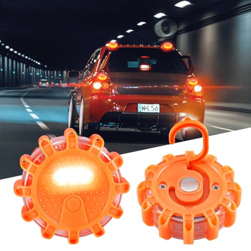 Farnirvana 2 Stück Warnleuchte Auto, Wasserdicht LED Warnleuchte mit 9 Flash-Modi LED Warnleuchten Mit Magnet Und Haken,Batteriebetrieben,für Auto, Verkehrsunfälle, Pannen, LKW, Schiff