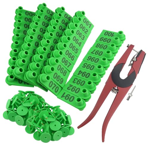 WMYCONGCONG 1-100 Number Plastic Livestock Ear Tag Animal Tag und 1 PCS Ear Tag Applicator für Ziegenschafe (rot)