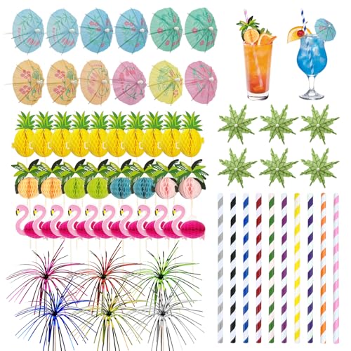 146 Stück Cocktail Deko, 3D Papier Cocktail Schirmchen, Cocktail Zubehör Set Cocktail Dekoration für Sommer Strand Party Dekorationen und Hochzeitsfeier Bar Getränke Kuchen Deko