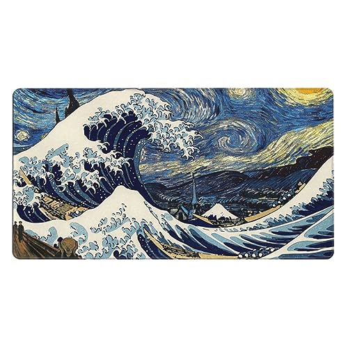 CHUNNAN Playmat für MTG Great Wave TCG Playmat Brettspiel Kartenspiel Sammelkartenspiel Spielmatte Schreibtischunterlage Original handbemalt genähte Kanten glatte Oberfläche Gummiboden 59,9 x 35,1 cm