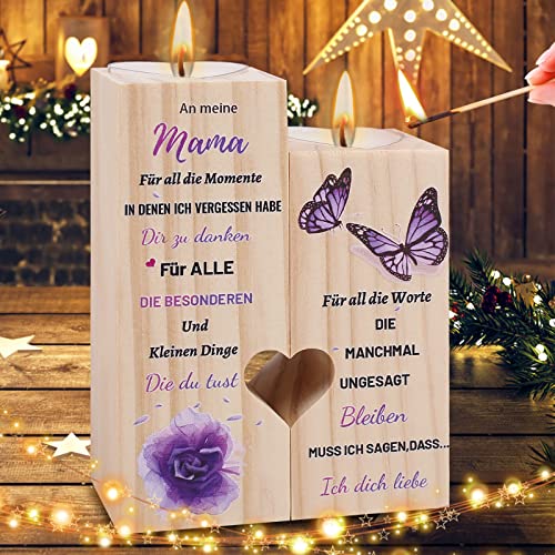 Yunkctuk Mama Geschenk - Kerzenständer - Geschenke für Mama Wooden Heart-Shaped Candle Holde Beste Mama Geschenk, Geburtstagsgeschenk für Mütter Muttertagsgeschenk