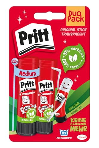 Pritt Klebestift, sicherer und kinderfreundlicher Kleber für Kunst und Bastelarbeiten, starker Klebstoff für Schule & Bürobedarf, 2x22g Pritt Stift