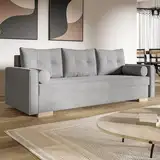 MOTIVENA Vienna Sofagarnituren, 3 Sitzer Sofa mit Bettfunktion, Schlafsofa 215 cm Breit, Klappsofa mit Schlaffunktion, Bettsofa mit Schlaffunktion, Taschenfederkern (H3), Samt Sofa Grau (Hellgrau)