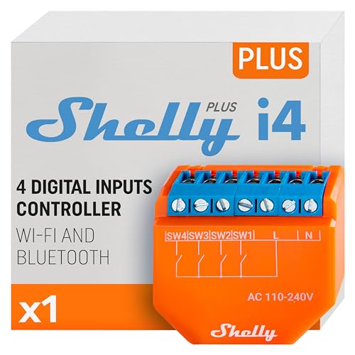 Shelly Plus i4 | WiFi- und Bluetooth-Smart-Controller mit 4 digitalen Eingängen Relay | Hausautomation | Funktioniert mit Alexa | iOS-Android-App| Kein Hub erforderlich | Fernbedienung