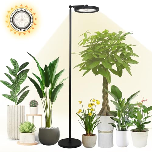 Rayofly Pflanzenlampe LED Vollspektrum, 100W Pflanzenlicht für Zimmerpflanzen, Höhenverstellbare Wachstumslampe mit Zeitschaltuhr 4/8/12H & 132 Lichtperlen, Stand Grow Light für Pflanze