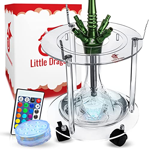Little Dragon® Shisha Tisch mit LED - Robust & langlebig aus hochwertigem Acryl mit 3 Schlauchhalter & Shisha LED Untersetzer - Sicherer Umfallschutz für Deine Shisha -Hochwertiges Shisha Zubehör