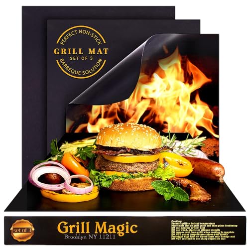 Frogetu 3 Stück Grillmatten für Holzkohle,Grillmatte für Gasgrill,Wiederverwendbar Grill Matten,Teflon Grillplatte,Wiederverwendbares Backpapier,für Gasgrill,Holzkohle,Backofen