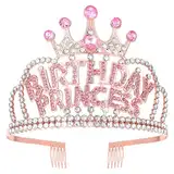 Birthday Prinzessinnen Krone,Geburtstag Kronen Mädchen Stirnband,Krone Damen Tiara,Kristall Strass Geburtstagskrone,Kronprinzessin Party Zubehör für Frauen Mädchen Geburtstag Party Gefälligkeiten Deko