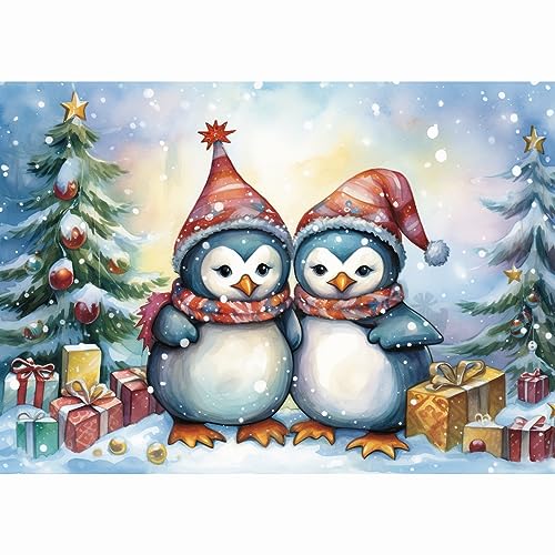 Rheskbecy Christmas Diamond Painting Set für Erwachsene,DIY 5D diamond painting weihnachten bilder Pinguin,Diamond Painting für Kinder,Home Wall Decor 30x30cm