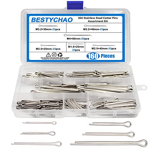 BESTYCHAO 160 Stk Splinte Sortiment Edelstahl Splinte Set, Metallsplinte Federsplinte Clips für Autos Wohnmobile