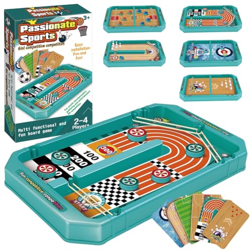 Sling Puck Spiel Holz Schnell Sling Puck Match-Spiel Brettspiel Hockey Fast Sling Puck Game Hockey Brettspiel 6 in1 Portable Schachbrett-Set Partyspiele Tisch-Desktop-Spiel Set-Passendes Geschenk