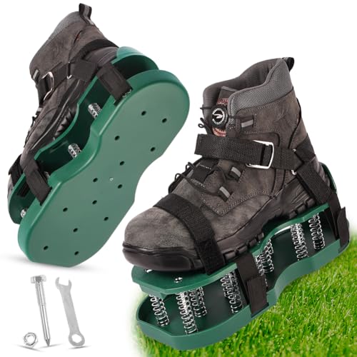 URAQT Nagelschuhe, Vertikutierer Schuhe Kostenlose Installation Rasenlüfter Schuhe Nagelschuhe mit Schaufel Rasenbelüfter Zum Rasen belüften oder als Estrichschuhe, Federtyp