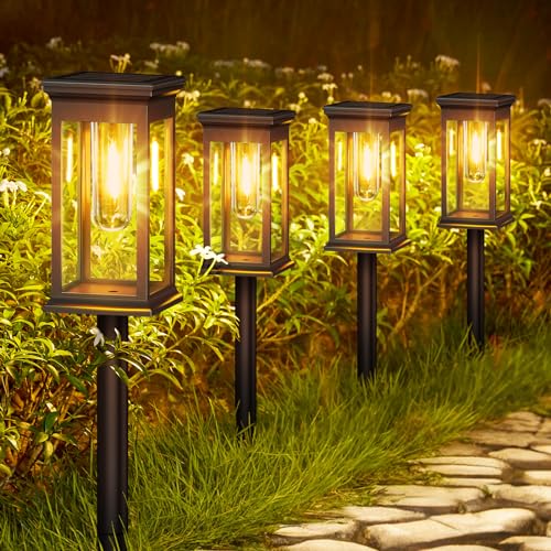 NEEMO 6 Stück Solarlampen für Außen Garten, Typisch Solarleuchten für Außen mit Warmweiß Wolfram, Wasserdicht Auto Ein/Aus Solarleuchten Garten Deko für Rasen, Terrasse, Hof, Geschenke
