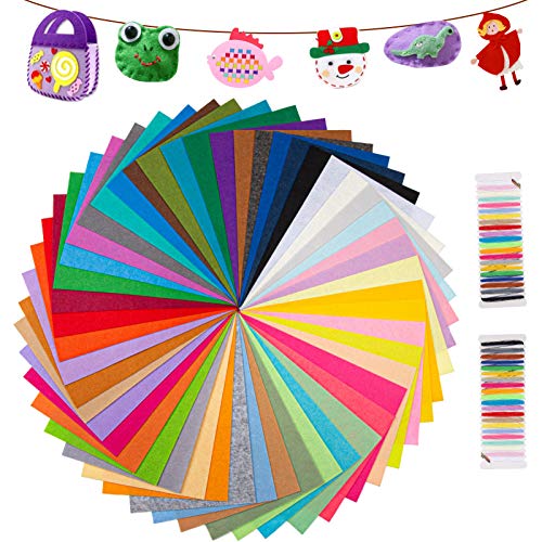 IDEALHOUSE 50 Farben Filzstoff, 20 * 30cm Bastelfilz Farbig Filz Blätter, Polyester Felt Fabric Filzplatten, Kinder Vliesstoff Stoff Filzplatten zum DIY Handwerk Nähen Manual Decoration