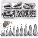 Annyswit 40 Stück Fishing Birnenblei Set 10 Größen Tropfenform Angelgewichte 3.5g 5g 7g 10g 15g 20g 25g 30g 40g 50g Angelblei Sinker Blei Gewichte Grundblei für Tiefwasser & Meeres Angeln