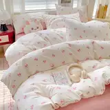 Covebett Bettwäsche 135x200 Mädchen Weiß mit Rosa Schleifen Kinder Bettbezug 2teilig Aesthetic Rosa Schleifenmuster Kawaii Weich Microfaser Deckenbezug mit Reißverschluss und Kissenbezug 80x80cm