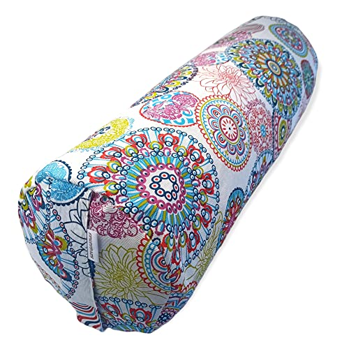 SAVASANAS - Bolster, yoga kissen, yoga bolster, yoga zubehör, yoga rolle, pilatesrolle, yogabolster, waschbarer Bezug, gefüllt mit Bio-Dinkelschalen, tragegriff, 63x20cm