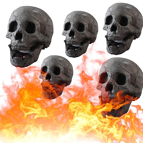 AMZLORD 5 Stück Feuerfeste Feuerstelle Totenkopf, aus Wiederverwendbar Keramik, für Lagerfeuer, Kamin, Feuerstelle, Halloween-Dekoration, für Gas-, Propangas- oder Holzfeuer, Kamine