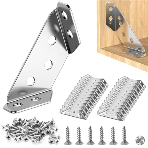20 Stück Eckverbinder Edelstahl Dreiecksstütze Winkelverbinder Möbelbau Winkel Metall Eckwinkel, Möbelwinkel Metallwinkel, Dreieck Form Ecke Klammer mit Schraube für Holz Möbel Schrank Tisch Stuhl