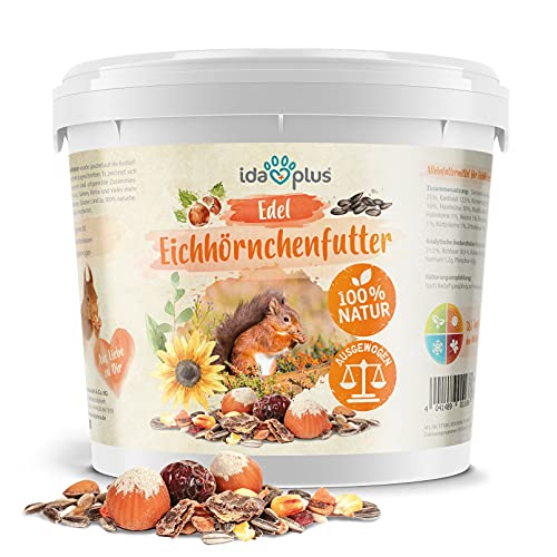 Ida Plus Edel Eichhörnchenfutter - 1000 g - Reich an Nüssen & Früchten - Ganzjahres Futter im Eimer - für Eichhörnchen & Streifenhörnchen - 100% natürlich & ausgewogen