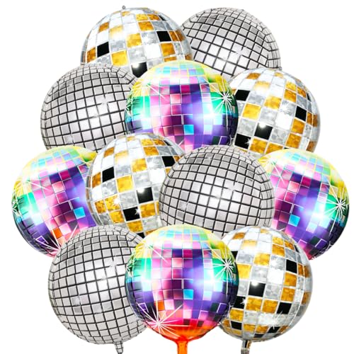 12 Stück Discokugel Luftballon, Disco Deko Helium Ballons, 4D Discokugel Folienballons Geburtstag, Disco Dekoration für Karneval Silvester Neujahr, Disco Party Dekoration