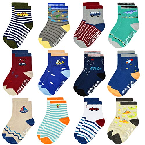 ELUTONG Stoppersocken Kinder 12 Paar Kleinkind Jungen ABS Rutschfeste Socken Antirutsch Socken Kinder Antirutsch Kinder Socken für 1-3 Jahre Jungen und Mädchen