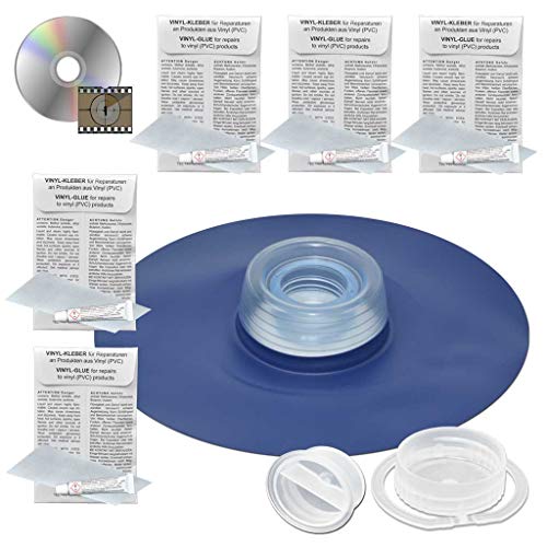 AQProfiRep Wasserbett Einfüllstutzen Reparatur-Set KOMPLETT - mit 5X Blue Magic Flickset, Anleitung auf Video-CD, Verschlusskappen