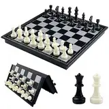 Fousenuk Schachbrett Magnetisch, Einklappbar Schachspiel Hochwertig, Reiseschach Figuren, Chess Board, Schachset, Schachfiguren für Kinder und Erwachsene 25 × 25 cm Schwarz/Weiß