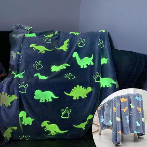 SUPGOMAX Kuscheldecke Kinder Glow in The Dark Fleecedecke, 150 x 130cm Dino Deko Decke Flanell Leuchtet Im Dunkeln Blanket, Dinosaurier Geschenk für Mädchen Jungen Kinder