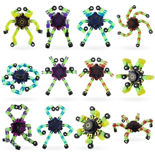 VicBou 12 Stück Roboter Spinner Kinder Erwachsene Set, Leuchtende Spinnen Roboter Fingerspitze Gyro, DIY Verformbare Spinning Schreibtisch Spielzeug, für Party Gunst, Klassenzimmer Geburtstagsfeier