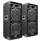 MAX MAX210 PA Lautsprecher passiv, Partylautsprecher Set, 2000 Watt Partyboxen Set mit Griffe, 2 x 10 Zoll Doppel-Tieftöner, Passiv, DJ Party Lautsprecher, Lautsprecherbox, Schwarz