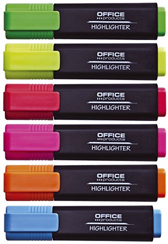 OFFICER PRODUCTS PRODUCTS Textmarker Leuchtend/ 6er Pack/ Strichstärke 1-5mm/ Farbe: Gelb, Oragne, Rosa, Grün, Rot, Blau/Highlighter Textliner Die Ungiftige Tinte, Keilspitze Leuchtfarben