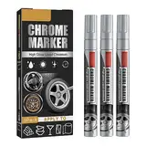 Chrom Lackstift Hochglanz,Kratzer Entferner Auto, Lackausbesserungsstift, 3 Stück Auto-Reparatur-Lack-Kratzer-Entferner-Lackstift Hochglanz-Flüssigkeits-Chrom-Marker Chrom-Markierungsstift