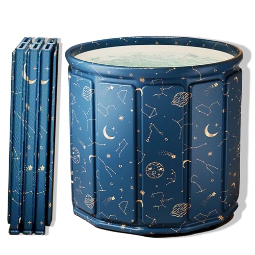 AYES Faltbare Badewanne für Erwachsene, Tragbare Eisbadewanne für Kaltwassertherapie Training, Outdoor Tauchwanne, Freistehende Badewannen für Dusche Spa Sauna (Planet Blau, 70cm*70cm*65cm)