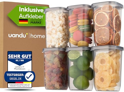 uandu Vorratsdosen mit Deckel Luftdicht | Aufbewahrungsbox Küche | Aufbewahrung & Organisation | Vorratsdosen Set | BPA Frei | Küchen Organizer | 6er Vorratsbehälter Set | Küchenzubehör | Vorratsdose