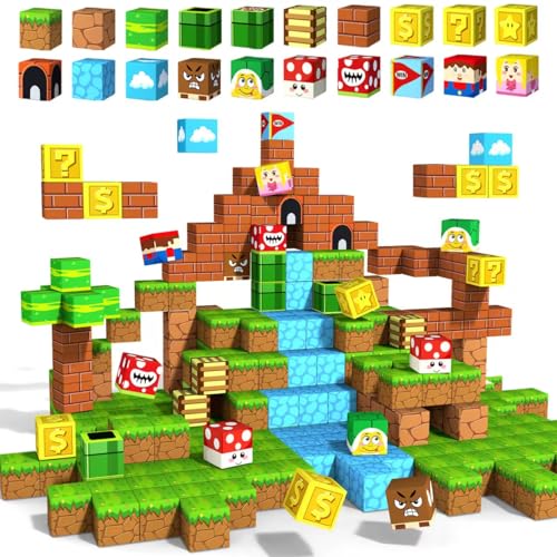 Magnetische Bausteine Spielzeug ab 3 4 5 6 Jahre Magnet Bausteine Baby Spielzeug für Kinder Weihnachten Geburtstag Geschenk Magnetic Blocks Montessori Spielzeug ab 5 6 7 8+ Jahre Mädchen Junge 54St