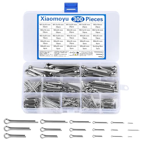 300 Stk. Splinte Set, Edelstahl Splinte Sortiment mit Sortimentskasten, Sicherungssplinte Set in 24 verschiedenen Größen, Splint für Autos, Gartengeräte