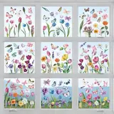 Fensterbilder Frühling Deko, 9 Fenstersticker Blumen, Fenstersticker Frühling mit Schmetterling Blumen, Schmetterling Deko, Statisch Haftende Fensteraufkleber Selbstklebend für Frühling und Sommer