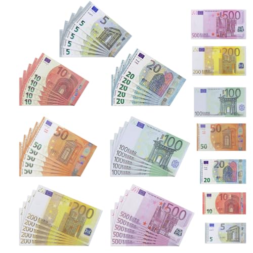 Erzekrim 210 Blätter Fake Geld, Spielgeld, Spiel Geld, Spielgeld Scheine Movie Money, Spielgeld Kinder, 7 Verschiedene Werte Enthält, 5/10/20/50/100/200/500€, für Lern- und Spielzwecke (A)